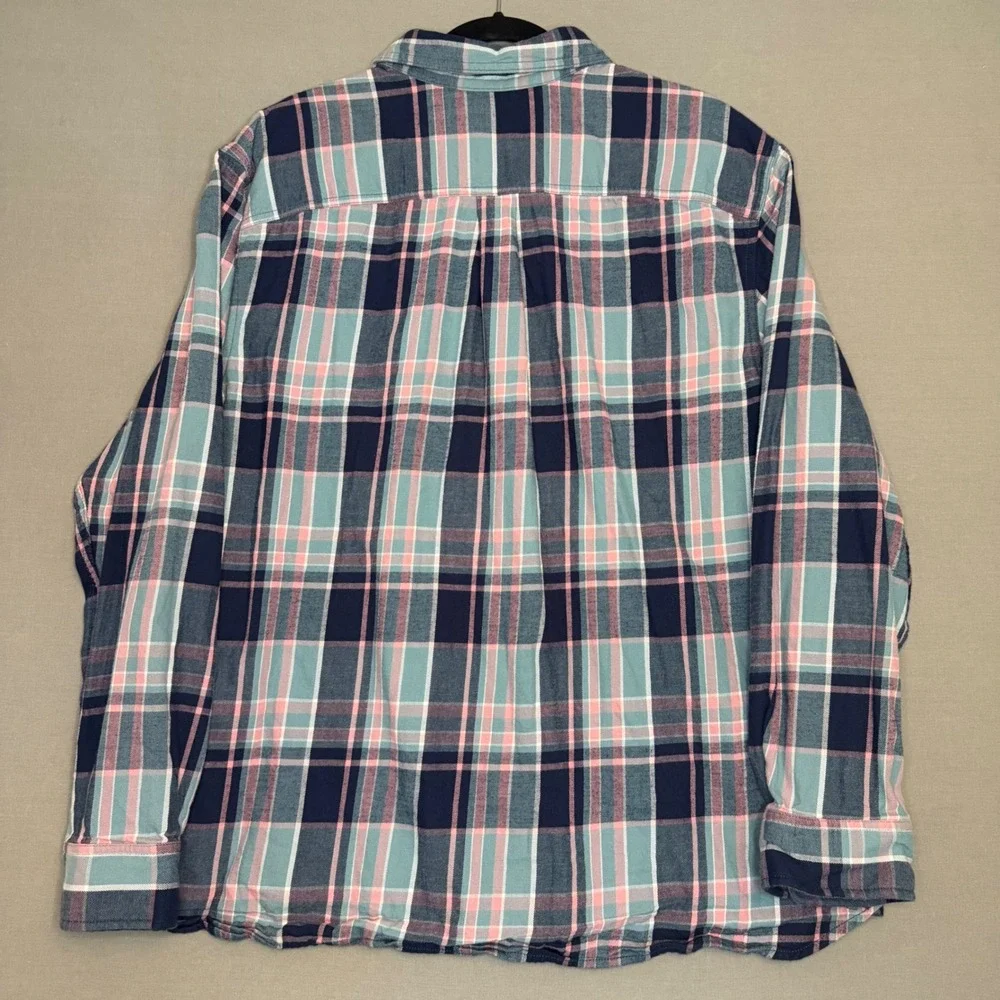 The North Face Mens XXL Plaid Flannel Shirt Navy Teal Pink